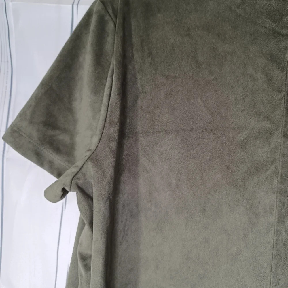 Forever 21 faux suede olive mini short-sleeve boho minimalist casual shirt dress - Picture 8 of 9